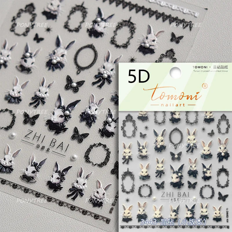 Poker Cards Mr Rabbit Tilted Teacup Bunny Cup Heart Star Block Bow Tie Hot Stamping Adhesive Nail Art Stickers Manicure Decals (ONLINE ORDER ONLY)