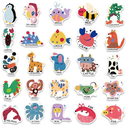 50pcs Vinyl Laptop Decals Cute Cartoon Animals Waterproof Graffiti For Luggage Phone Guitar Bicycle Car Stickers Kids Toy (ONLINE ORDER ONLY)