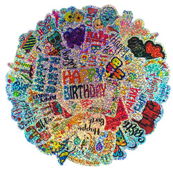 44pcs/Pack Laser Happy Birthday Stickers Waterproof Skateboard Motorcycle Guitar Luggage Laptop Bicycle Sticker Kids Toys (ONLINE ORDER ONLY)