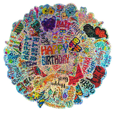 44pcs/Pack Laser Happy Birthday Stickers Waterproof Skateboard Motorcycle Guitar Luggage Laptop Bicycle Sticker Kids Toys (ONLINE ORDER ONLY)