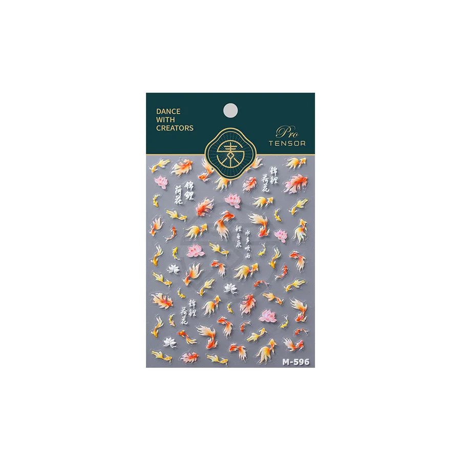 Pink Lotus Flower Red Gold Koi Carp Fish Tail Fancy Carp Self Adhesive Nail Art Decorations Stickers Manicure Decals Wholesale (ONLINE ORDER ONLY)