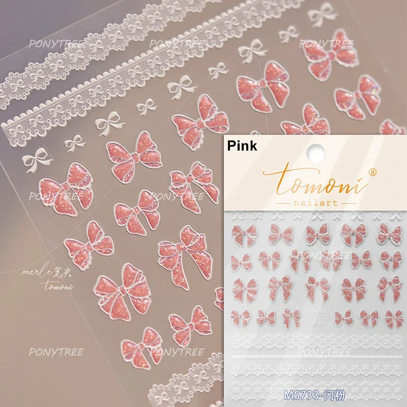 Retro White Lace Bandage Line Bowknot Irregular Fabric Cording Square Calligraphy Adhesive Nail Art Sticker 3D Manicure Decals (ONLINE ORDER ONLY)