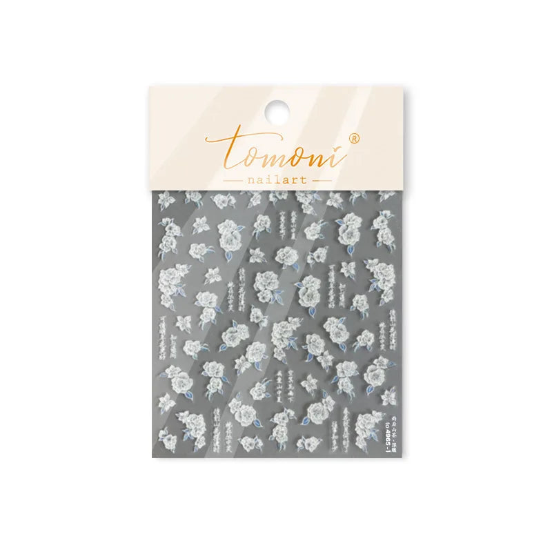 Camellia Tea After Rain Fragrant Flower Paint in Gold White Antique Chinese Characters Adhesive Nail Art Stickers Manicure Decal (ONLINE ORDER ONLY)