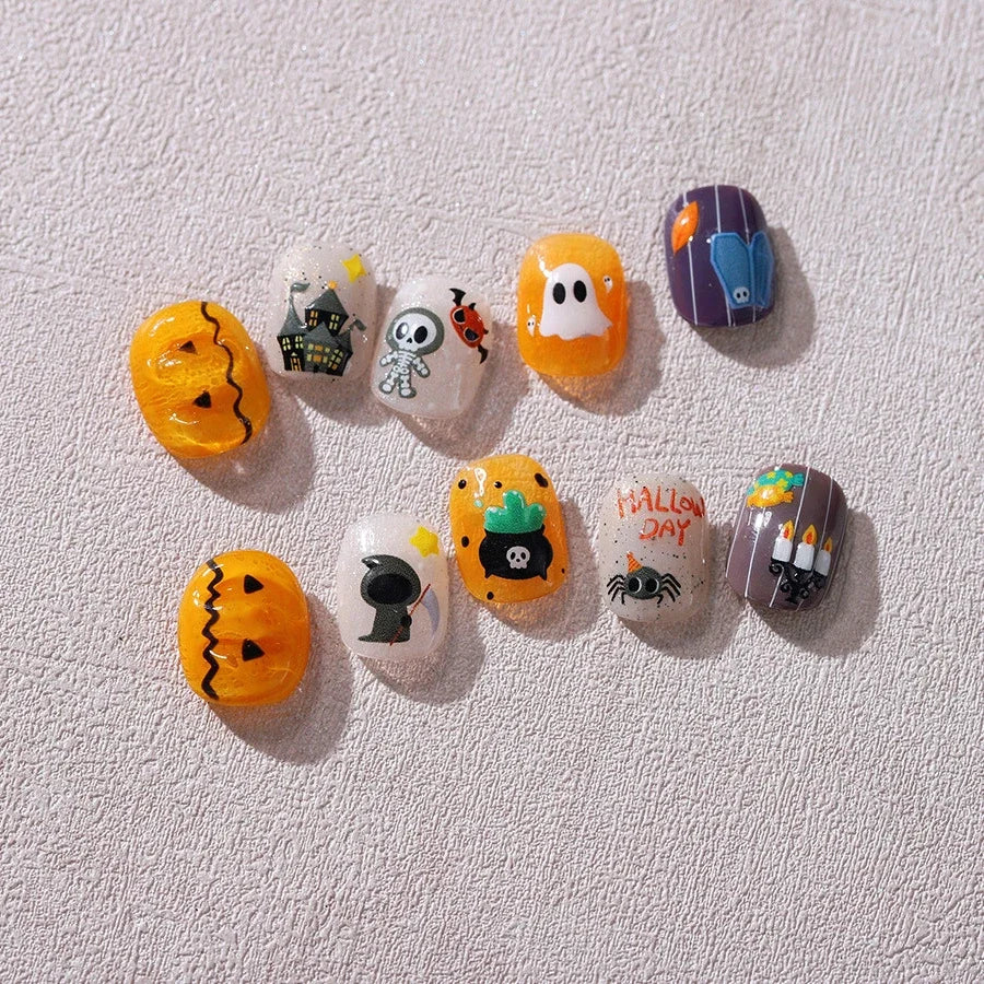 Halloween Ghost Pumpkin Bat Coffin Cat Spider Demon Jelly Self Adhesive Nail Art Sticker Terrifying Candy Candle Manicure Decals (ONLINE ORDER ONLY)