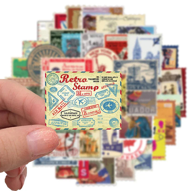 10/30/50PCS Vintage Travel Sticker Stamps Designs Sticker Packs (ONLINE ORDER ONLY)