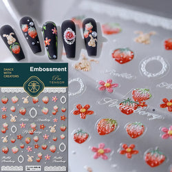 Chic Cute Cheese Ice Cream Pudding Bowknot Strawberry Muffin Stars Cake Embossed Heart Adhesive Nail Art Sticker Manicure Decals (ONLINE ORDER ONLY)