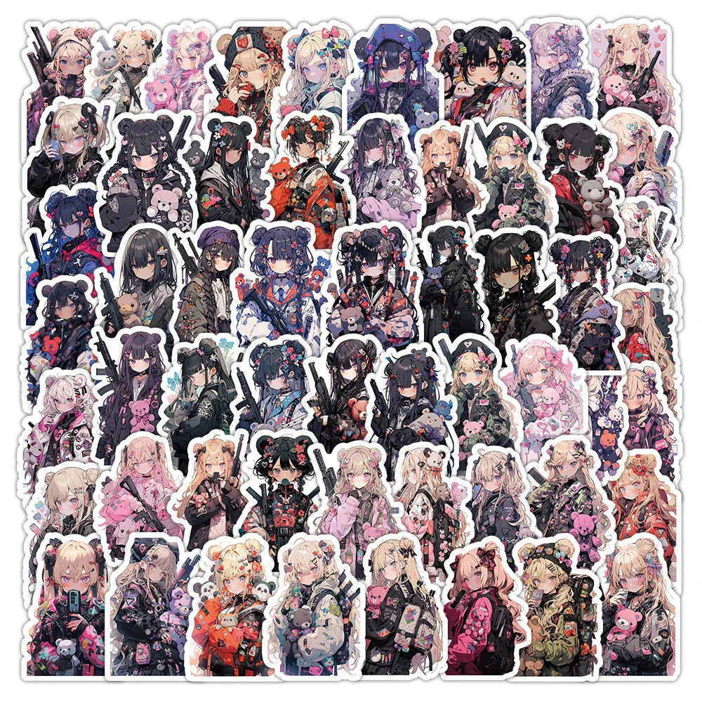 Kawaii Anime Girl Bear Killer Stickers Decals for Laptop Fridge Scrapbook (Online Order Only)
