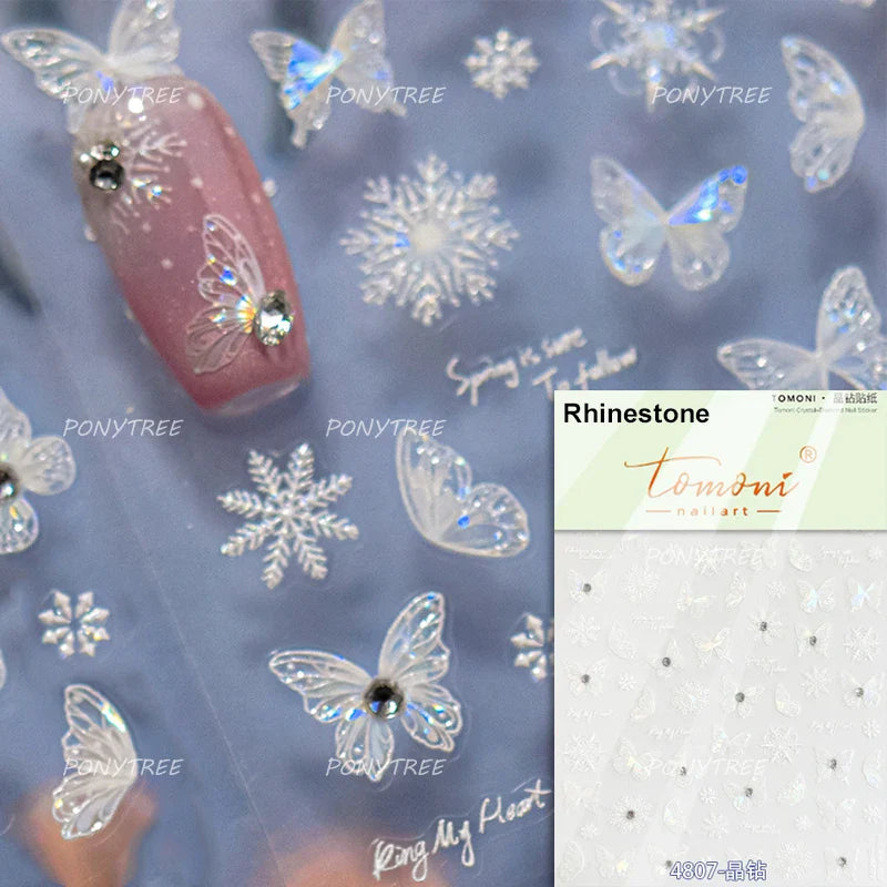 Chic Beautiful White Butterfly Shiny Lace Star Adhesive Nail Art Stickers Animals Charm Snowflake Manicure Decals Nail Supplies (Online Order Only)