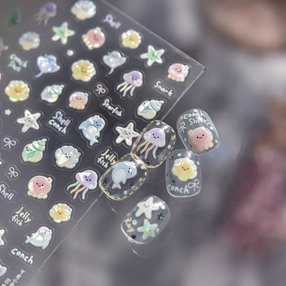 Ray Fish Shell  Conch Water Bubbles Octopus Starfish Mermaid Jellyfish Otter Dolphin Nail Art Decorations Sticker Manicure Decal (ONLINE ORDER ONLY)