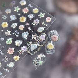 Ray Fish Shell  Conch Water Bubbles Octopus Starfish Mermaid Jellyfish Otter Dolphin Nail Art Decorations Sticker Manicure Decal (ONLINE ORDER ONLY)