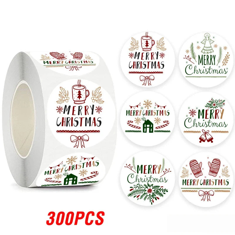 100-500pcs Merry Christmas Sticker Holiday Party New Year Decoration Gift Box Seal Sticker Baking Label Packaging Sticker (ONLINE ORDER ONLY)