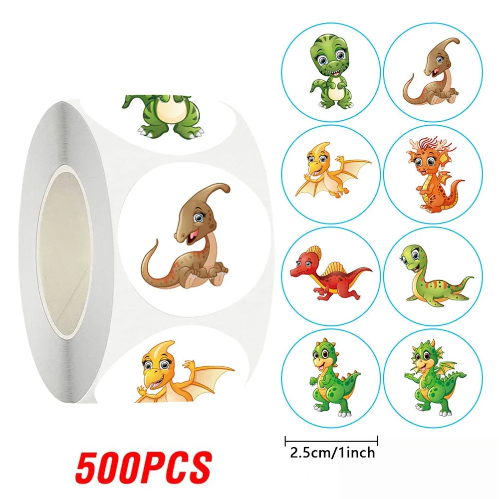 100-500pcs Cartoon Dinosaur Stickers Seal Label Photo Album Decoration for School Reward Sticker Children's Stationery 1 inch (ONLINE ORDER ONLY)