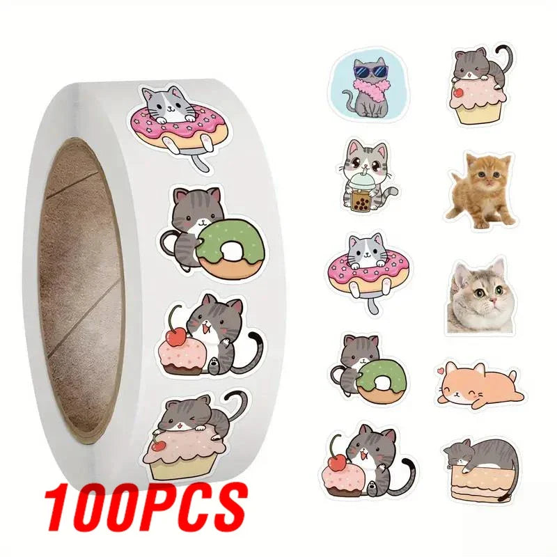 100-500pcs Cute Cat Animal Reward Sticker New Kids' Motivational Stickers DIY Creative Stationery Office Self-adhesive Lable (ONLINE ORDER ONLY)