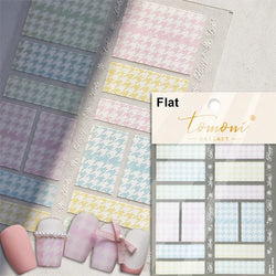 French Style Colorful Square Grid Rhombus Stripe Bowknot Line 3D Self Adhesive Nail Art Stickers Shiny Rhinestone Manicure Decal (Online Order Only)