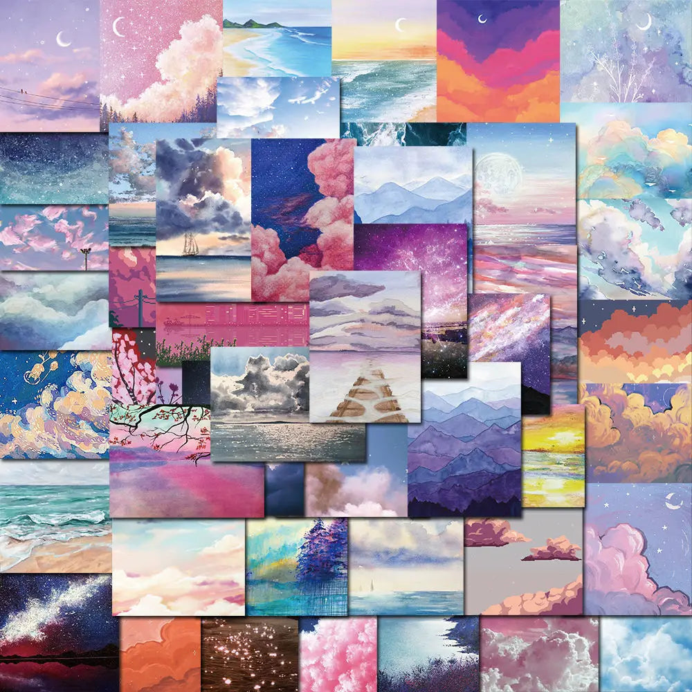 50Pcs Sky Ocean Landscape Graffiti Stickers for Helmet Wall DIY Decoration (Online Order Only)
