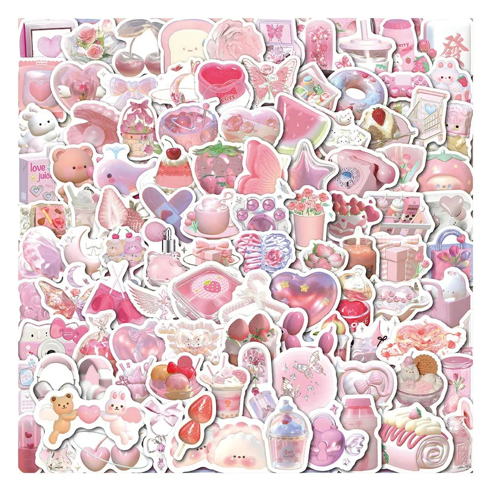 Kawaii 3D Pink Stickers Cute Cartoon Decals for Diary, Phone, Laptop, Water Bottle, Stationery (10/30/50/100pcs) (ONLINE ORDER ONLY)