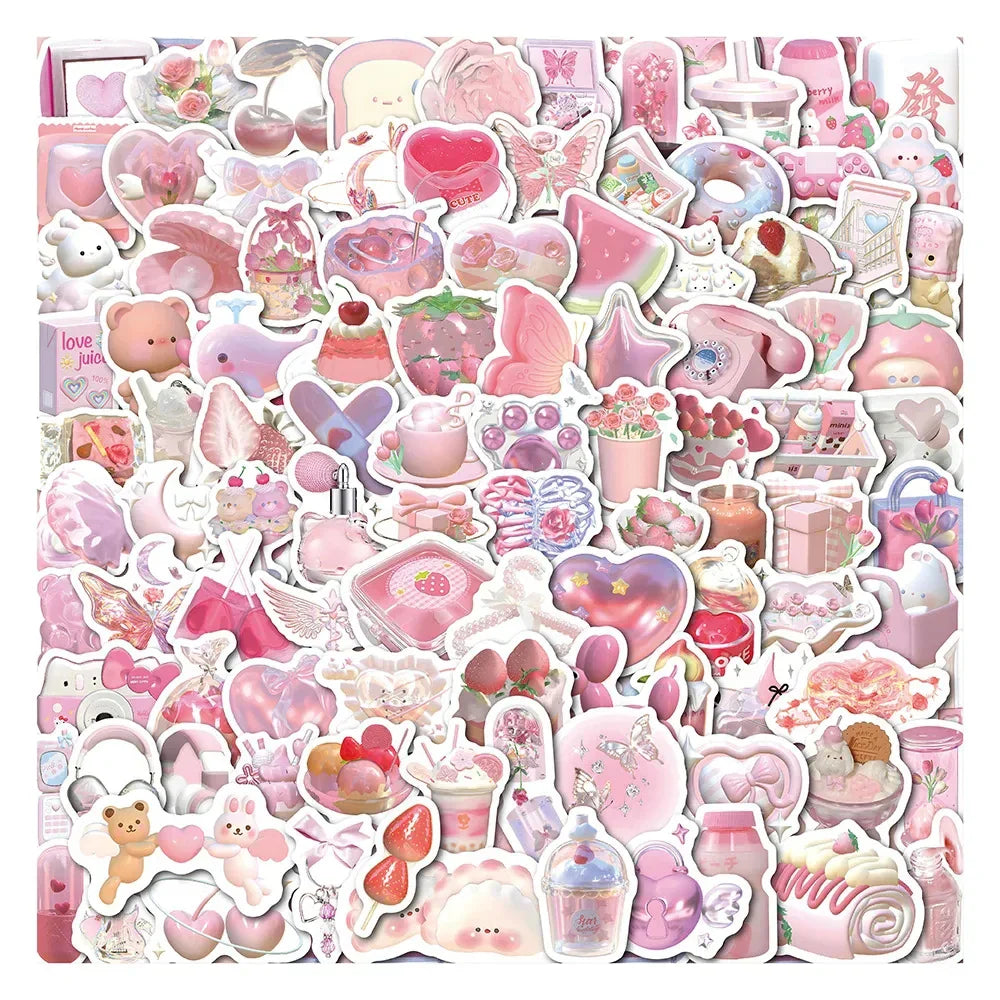 Kawaii 3D Pink Stickers Cute Cartoon Decals for Diary, Phone, Laptop, Water Bottle, Stationery (10/30/50/100pcs) (ONLINE ORDER ONLY)