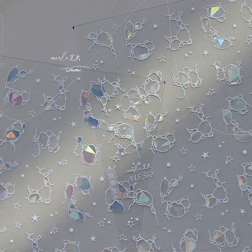 Summer Beach Ocean Water Ripples Flash Star Shell Starfish Conch Seasnail Soft Relief Decoration Nail Art Sticker Manicure Decal (ONLINE ORDER ONLY)
