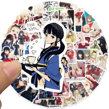 10/30/50PCS Lycoris Recoil Stickers Cute Girl Decals Animation Graffiti Decoration Cartoon Toy Sticker Luggage Laptop Guitar Car (ONLINE ORDER ONLY)