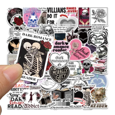 10/50pcs Cool Dark Romance Reader Skull Reading Stickers Aesthetic Graffiti Decals Luggage Skateboard Notebook Diary Sticker Toy (ONLINE ORDER ONLY)