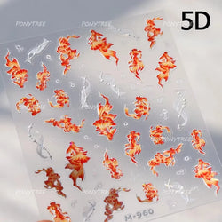 Pink Lotus Flower Red Gold Koi Carp Fish Tail Fancy Carp Self Adhesive Nail Art Decorations Stickers Manicure Decals Wholesale (ONLINE ORDER ONLY)