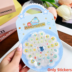 1Set(12Pcs+Jelly Glue+Stickers+Hairpin) Children Acrylic Fake Nails Kuromi Mymelody Cinnamoroll Fake Nails Non-Toxic Kid Gifts * (Online Order Only)