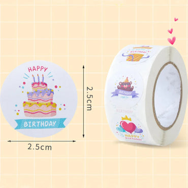 100-500pcs Happy Birthday Cake Party Sticker Creative Cartoon Decorative Holiday Gift Sticker Envelope Sealing Sticker (ONLINE ORDER ONLY)