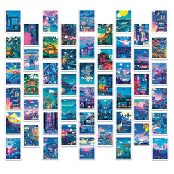 10/30/50pcs Anime View Street Night Painting Prints Cartoon Stickers Cute Aesthetic Decals Skateboard Laptop Phone Cool Sticker (Online Order Only)