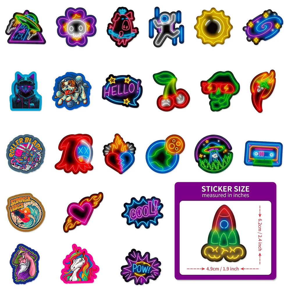 10/25/50pcs Cool Neon Light Graffiti Sign Sticker Packs (ONLINE ORDER ONLY)
