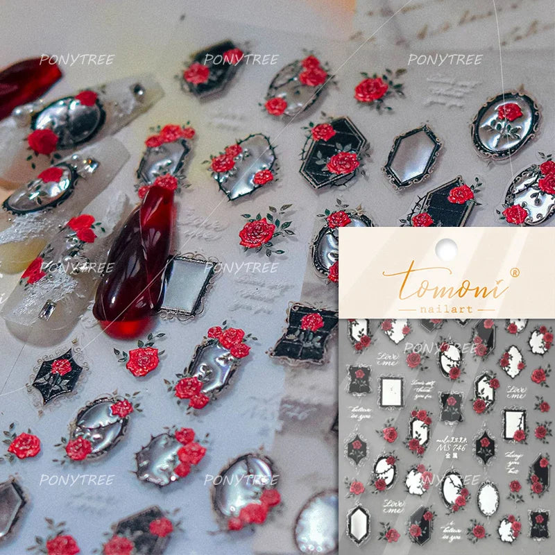 Watercolor Style Colourful Rose Flower Embossment Romantic Garden 5D Self Adhesive Nail Art Decoration Stickers Manicure Decals (ONLINE ORDER ONLY)