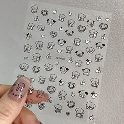 1Pc 3D Cute Black Silver Smile Dog Decals Y2K Cartoon Cat Footprint Nail Stickers Graffiti Star Heart DIY Manicure Slider Decor* (ONLINE ORDER ONLY)
