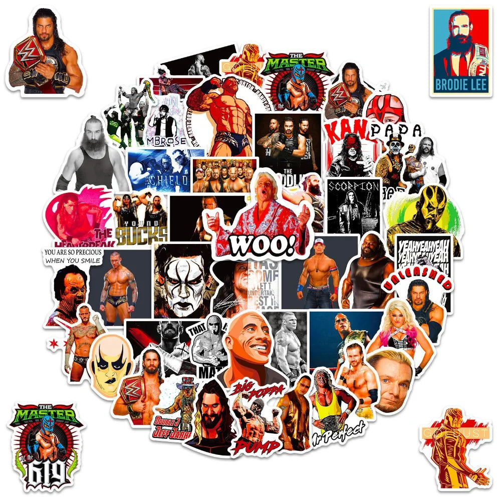 10/50pcs WWE Stationery Sticker For Car Laptop PVC Backpack Home Decal Pad Waterproof Classic Toys Gifts (ONLINE ORDER ONLY)