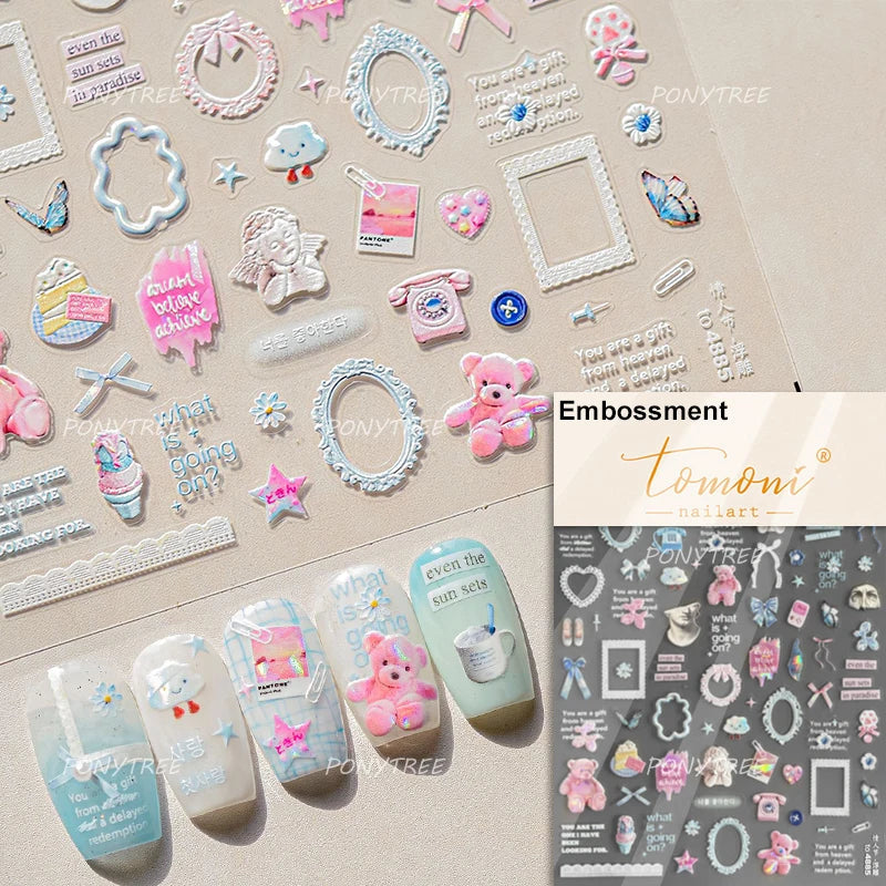 Cute Dream Catcher Net Bag Water Cup Woven Mesh Star Dreamy Bowknot Butterfly Embossed Adhesive Nail Art Sticker Manicure Decal (ONLINE ORDER ONLY)
