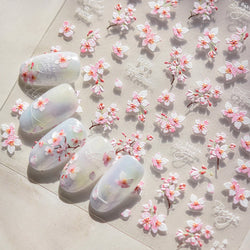Flowers Blooming Cherry Blossom Sakura Living Peach Branch 5D Soft Relief Spring Adhesive Nail Art Sticker Chic Manicure Decals (ONLINE ORDER ONLY)