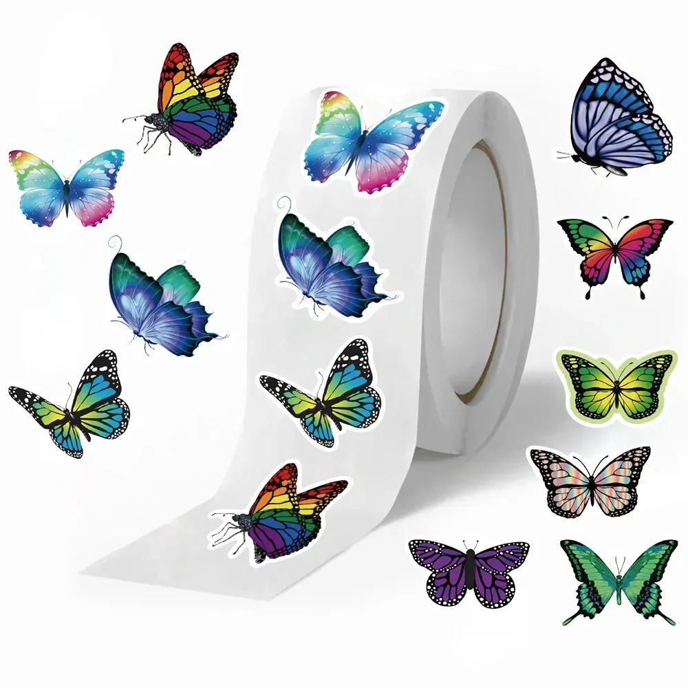 500PCS/ 1 Roll Colorful Butterfly Flower Shaped Sticker Decoration Gift Box Sticker Label Stationery Sticker (Online Order Only)