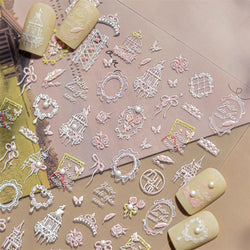 Dreamy Lace Swan Bowknot Rose Flower Castle Butterfly Feather Heart Chic Adhesive Nail Art Stickers Manicure Decals Wholesale (ONLINE ORDER ONLY)