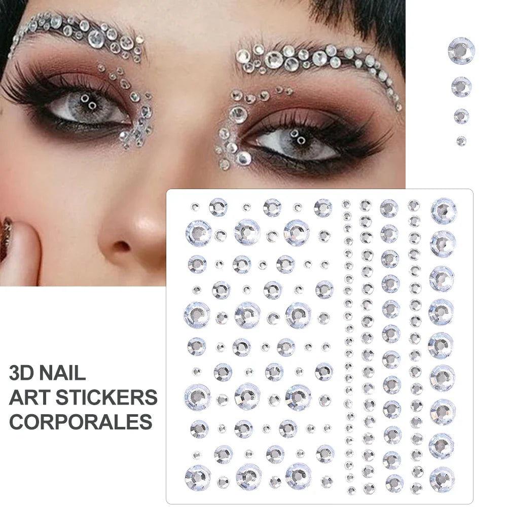 5Pcs Coloful Glitter Face Jewelry Sticker Crystal Eye Body Face Jewels Bady Makeup Tools Temporary Self-Adhesive Nail Rhinestone (ONLINE ORDER ONLY)