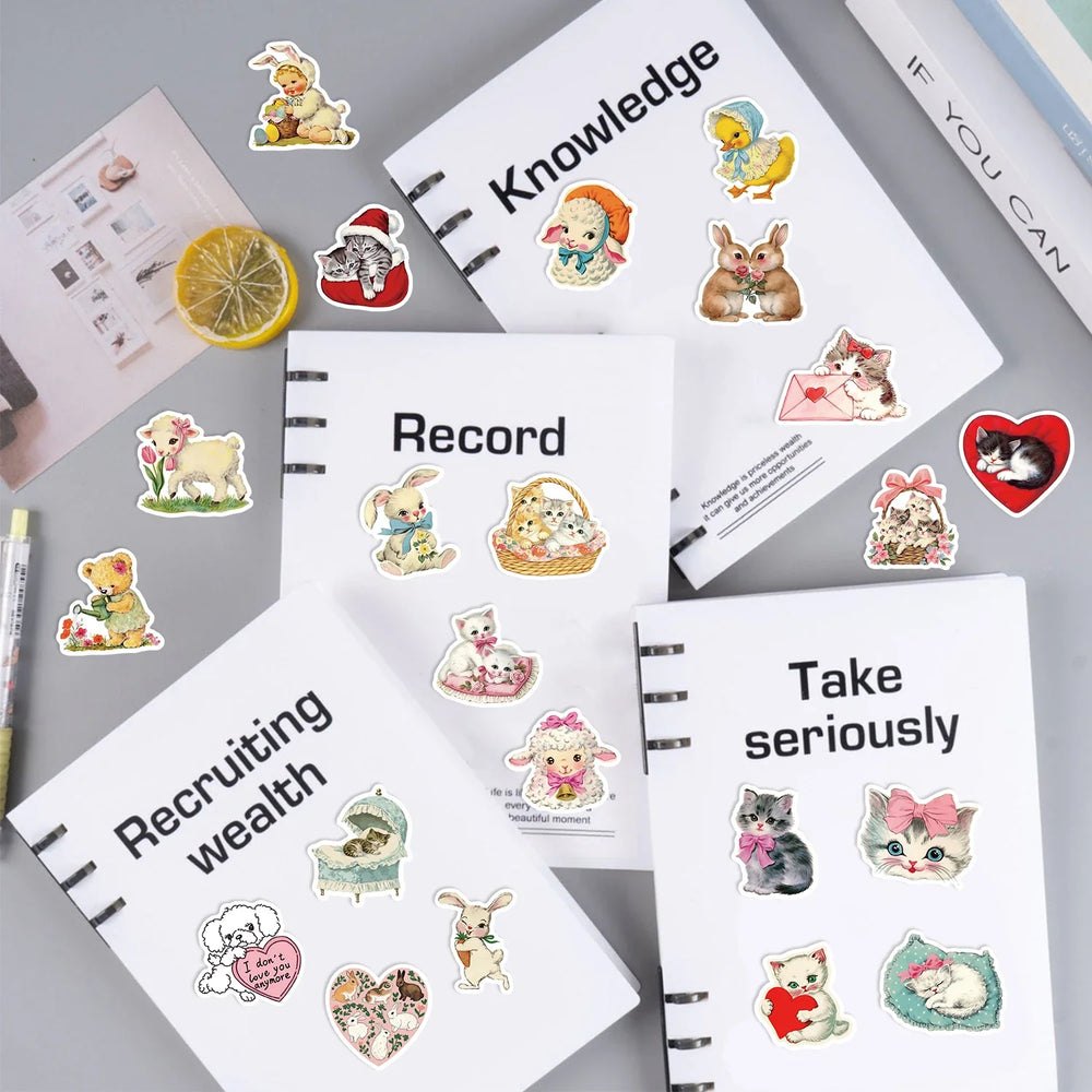50Pcs Vintage Animals Clipart Animal Cartoon Stickers DIY Scrapbooking Guitar Snowboard Motorcycle Luggage Toy Sticker (ONLINE ORDER ONLY)