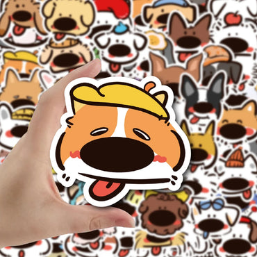 10/60Pcs Cute Animal Big Nose Dog Cartoon Stickers Decals Kid Toy Skateboard Laptop Phone Luggage Funny Waterproof Sticker (ONLINE ORDER ONLY)