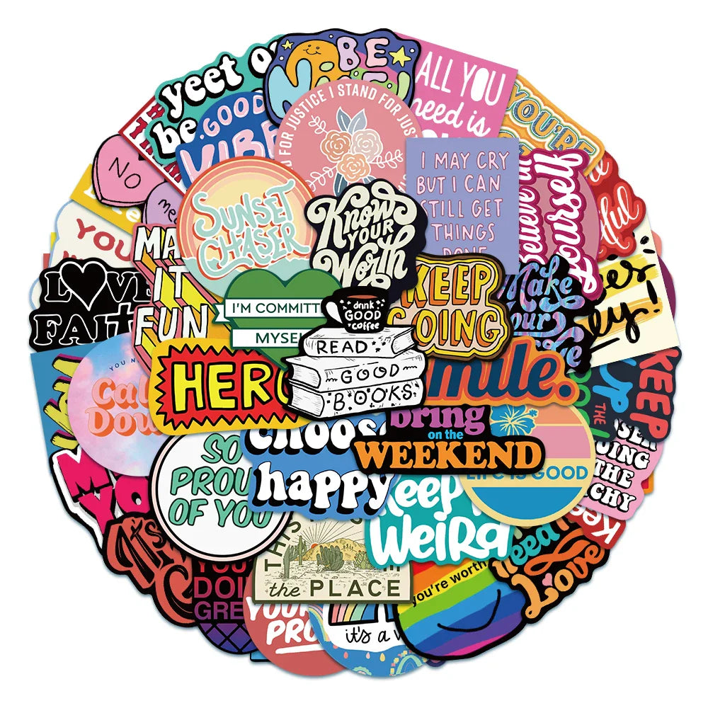 50Pcs Inspirational English Phrases Sticker Motivational For Suitcase Skateboard Laptop Luggage Phone Styling DIY Decal Pegatina (Online Order Only)