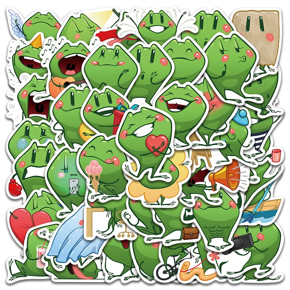 44pcs Funny Cute Cartoon Frogs Stickers Kids Toy Vinyl Waterproof Graffiti For Laptop Guitar Phone Skateboard Decals (ONLINE ORDER ONLY)