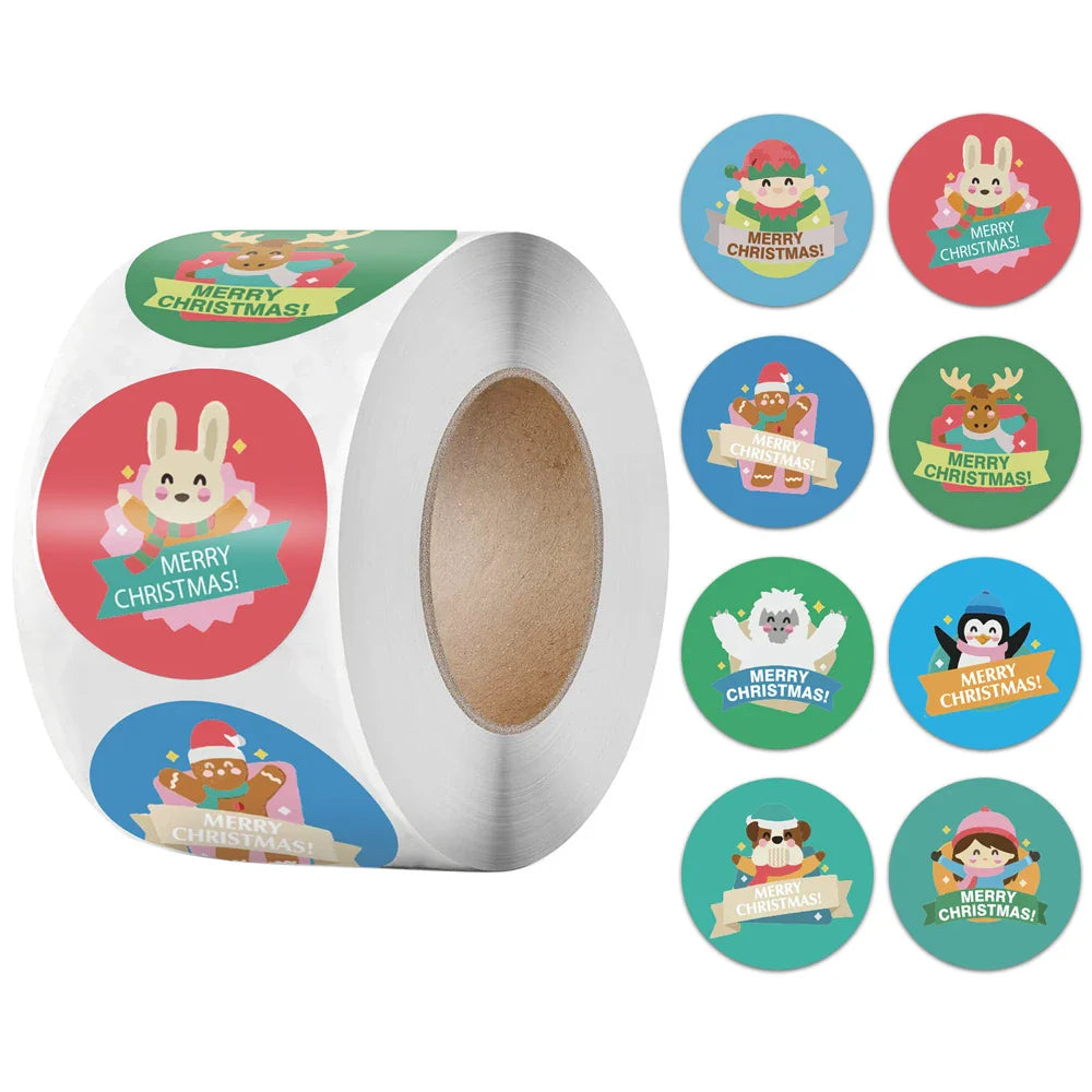 2020 New Christmas Stickers 100-500pcs Christmas Tags/Happy Holidays with 6 snowmen Sticker label (ONLINE ORDER ONLY)