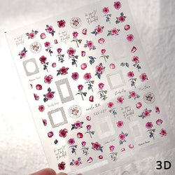 Chic Retro Rose Photo Frame Dried Flower Petal Self Adhesive Nail Art Stickers 5D Hot Stamping Relief Rhinestone Manicure Decals (Online Order Only)