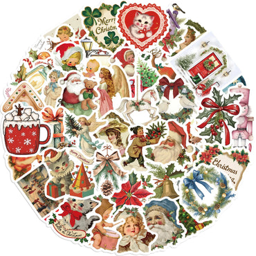 10/50pcs Cute Vintage Santa Claus Christmas Cartoon Stickers Laptop Phone Snowboard Luggage Fridge DIY Kid Toy Sticker Decals (Online Order Only)