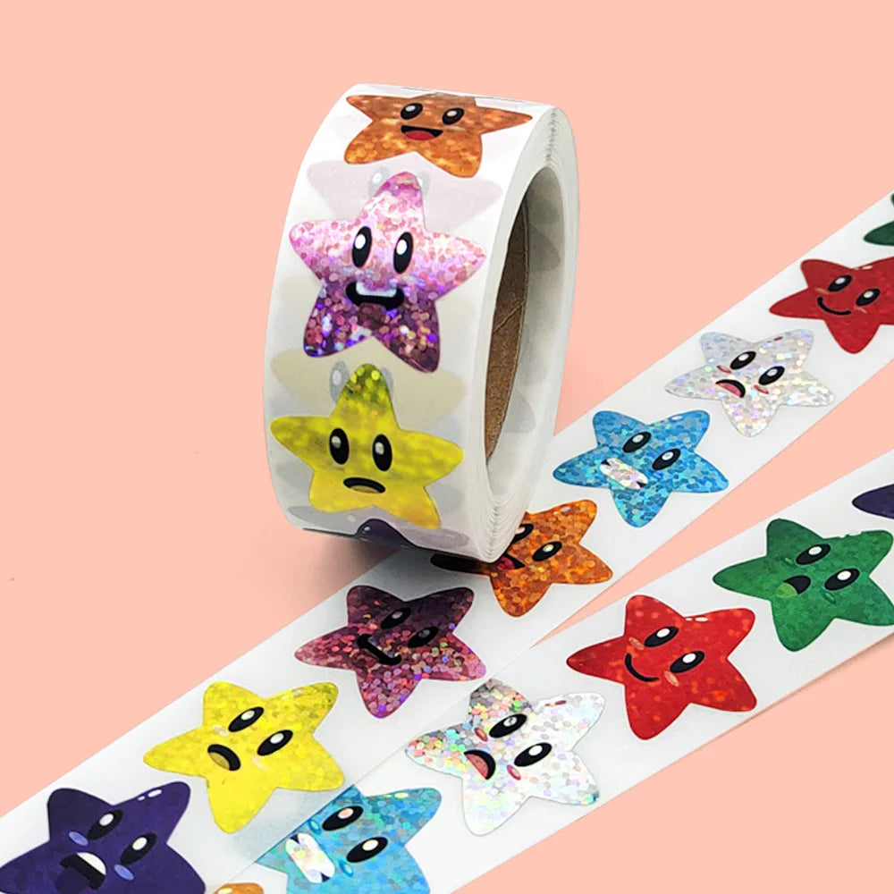 100-500pcs Glitter Star Stickers for Kids School Teacher Reward Sticker Party Decor Small Business Label Scrapbooking Stickers (Online Order Only)