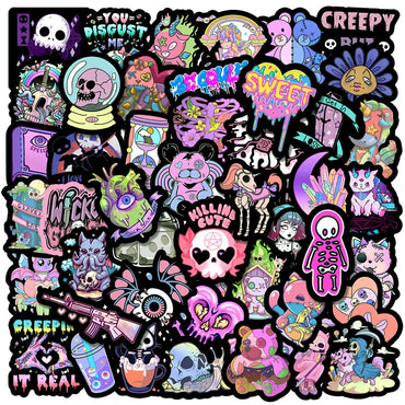 10/30/50pcs Cute Dark Horror Gothic Halloween Cartoon Stickers Aesthetic Decal Luggage Skateboard Car Laptop Waterproof Sticker (ONLINE ORDER ONLY)