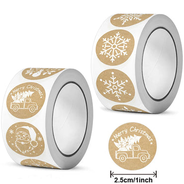 100-500pcs Kraft Paper Christmas Stickers New Year Thank You Stickers Christmas Decoration  For Card Gift Box Package 1inch (ONLINE ORDER ONLY)