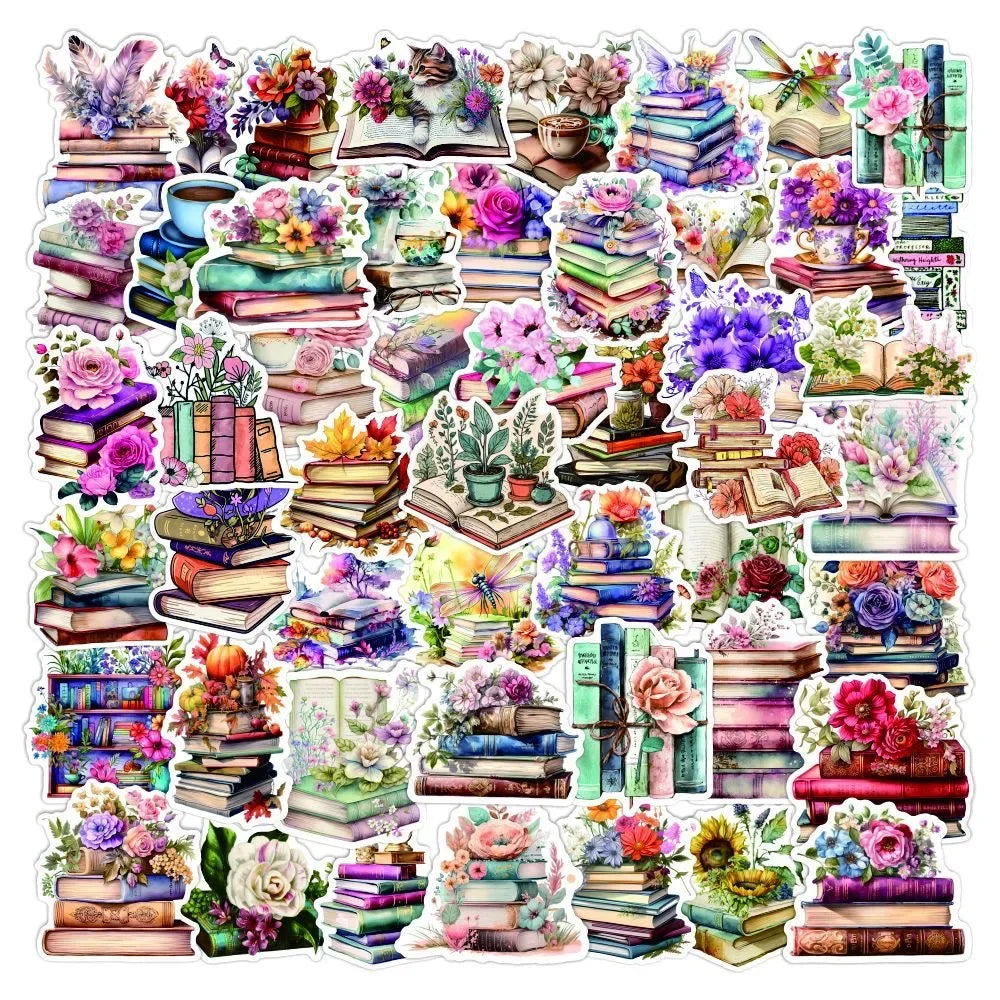 10/50Pcs Cute Book Flower Cartoon Aesthetic Stickers Decals Toys Laptop Notebook Bike Phone Diary Suitcase Decoration Sticker (Online Order Only)