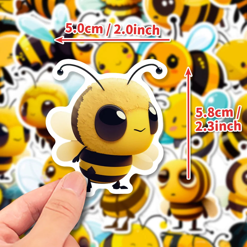 50PCS Cartoon Bee Honey Stickers DIY Laptop Guitar Luggage Fridge Waterproof Graffiti Sticker Decal Kids Classic Toys (Online Order Only)