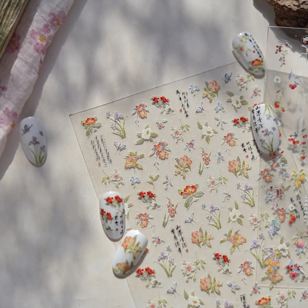 Antique Flowers Bird Swallow Fruit Narcissus Orchid Oranges Peaches Grape Cherry Strawberries Nail Art Stickers Manicure Decals (ONLINE ORDER ONLY)